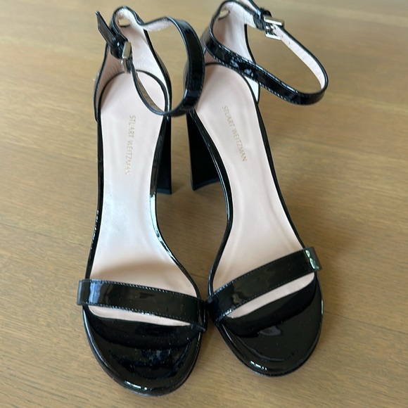 Stuart Weitzman Black Patent Leather Sandal Heels - Picture 4 of 11